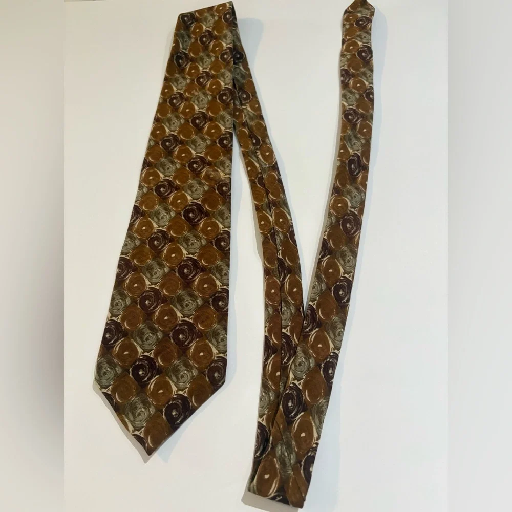 Christian DIOR Designer Silk Neck Tie Abstract Geometric Brown & Plum WPL 125